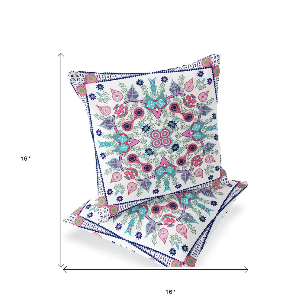 Set of Two 16" X 16" Pink, White Blown Seam Paisley Indoor Outdoor Throw Pillow. Picture 4