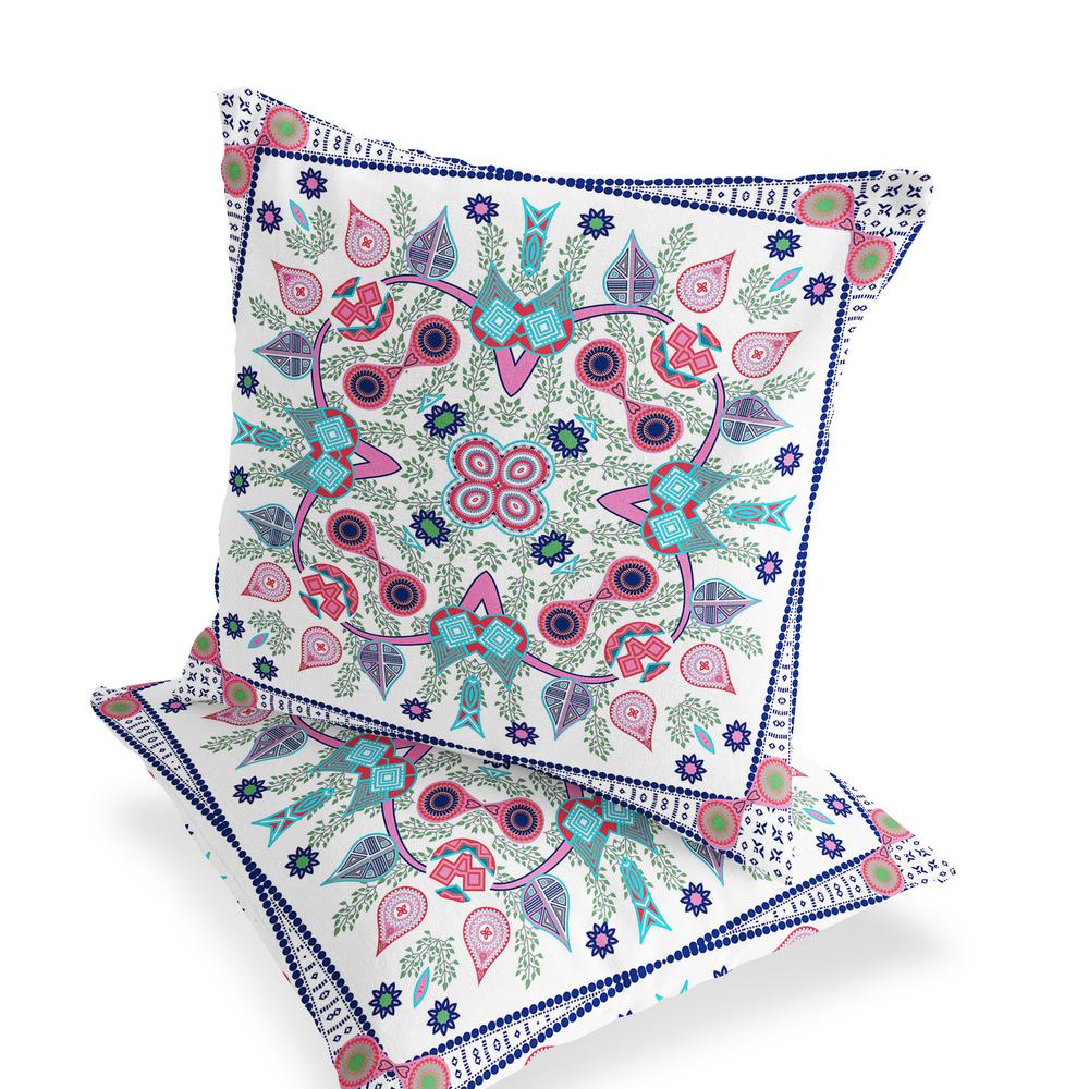 Set of Two 16" X 16" Pink, White Blown Seam Paisley Indoor Outdoor Throw Pillow. Picture 3