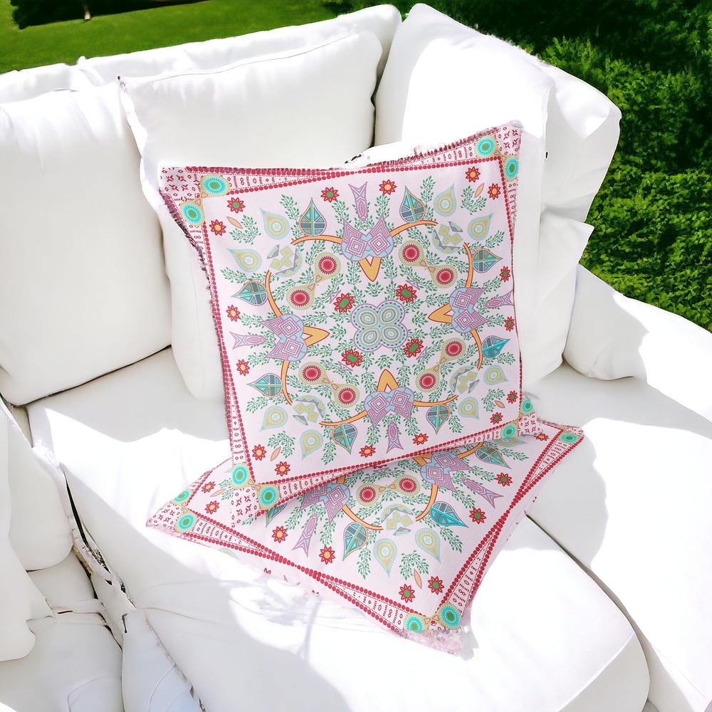 Set of Two 16" X 16" Red, Pink Blown Seam Paisley Indoor Outdoor Throw Pillow. Picture 5