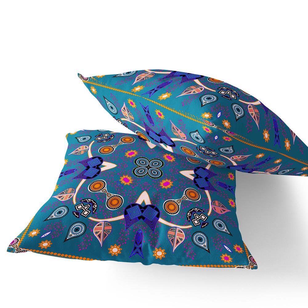 Set of Two 16" X 16" Blue Blown Seam Paisley Indoor Outdoor Throw Pillow. Picture 2