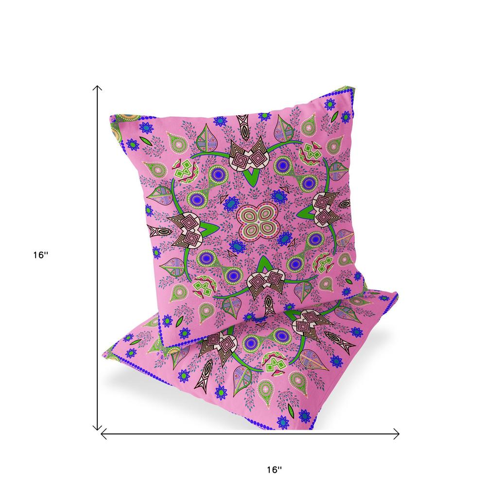 Set of Two 16" X 16" Pink Blown Seam Abstract Indoor Outdoor Throw Pillow. Picture 5