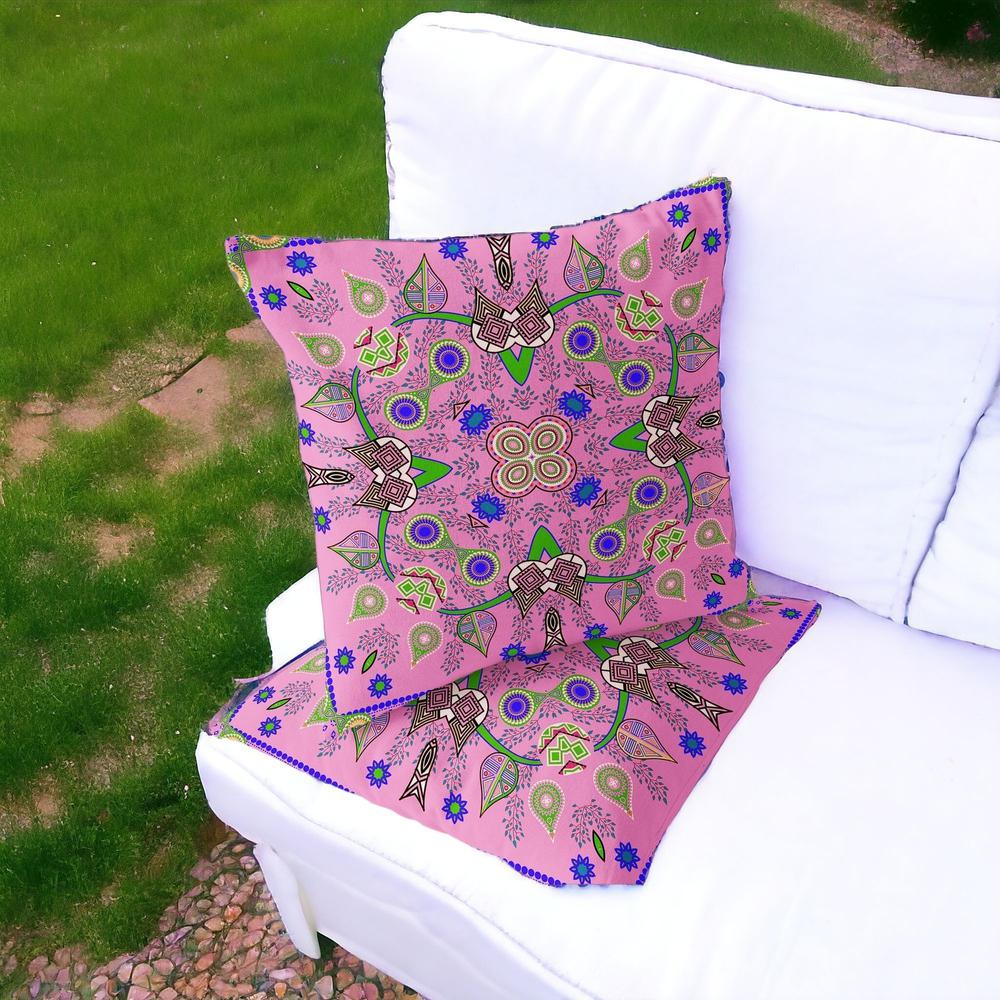 Set of Two 16" X 16" Pink Blown Seam Abstract Indoor Outdoor Throw Pillow. Picture 2