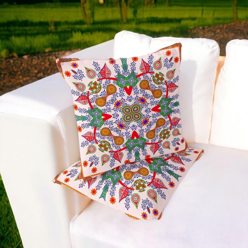 Set of Two 16" X 16" White Blown Seam Abstract Indoor Outdoor Throw Pillow. Picture 2