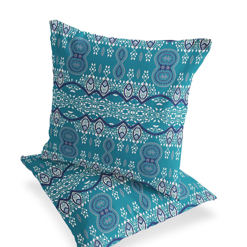 Set of Two 16" X 16" Aqua Blown Seam Abstract Indoor Outdoor Throw Pillow. Picture 3