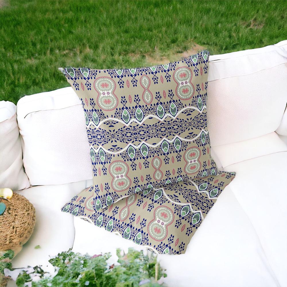 Set of Two 16" X 16" Beige Blown Seam Abstract Indoor Outdoor Throw Pillow. Picture 2