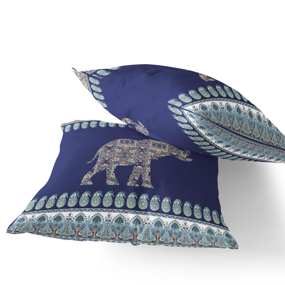 Set of Two 16" X 16" Navy Blue Elephant Blown Seam Indoor Outdoor Throw Pillow. Picture 3