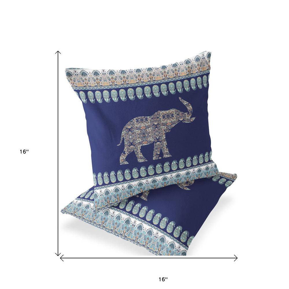 Set of Two 16" X 16" Navy Blue Elephant Blown Seam Indoor Outdoor Throw Pillow. Picture 5