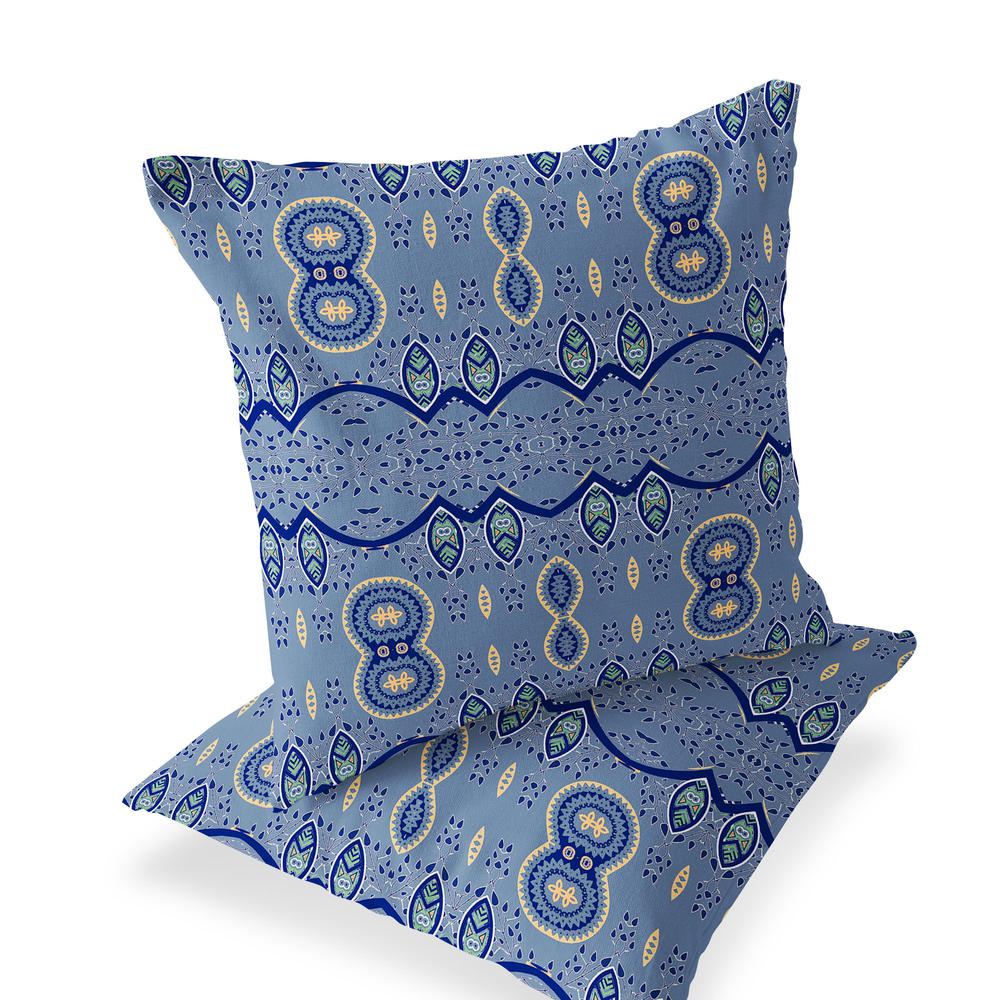 Set of Two 16" X 16" Blue Blown Seam Abstract Indoor Outdoor Throw Pillow. Picture 1