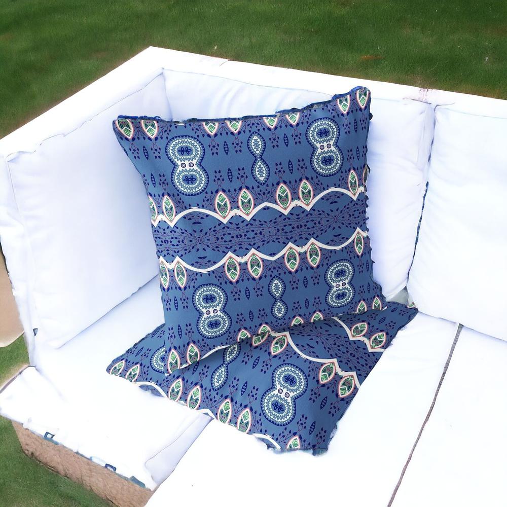 Set of Two 16" X 16" Blue Blown Seam Abstract Indoor Outdoor Throw Pillow. Picture 2