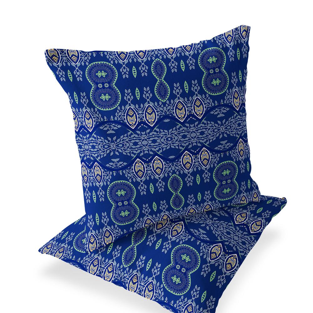 Set of Two 16" X 16" Navy Blue Blown Seam Abstract Indoor Outdoor Throw Pillow. Picture 1