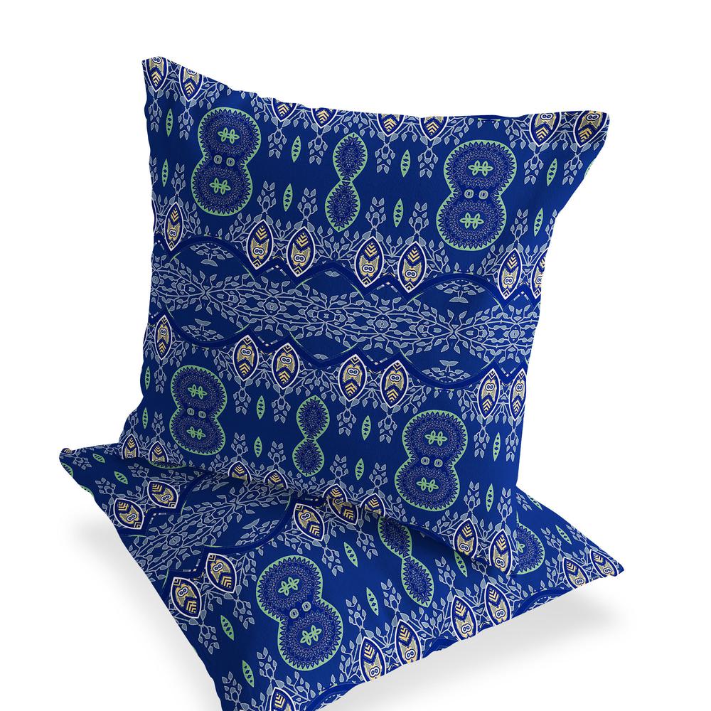 Set of Two 16" X 16" Navy Blue Blown Seam Abstract Indoor Outdoor Throw Pillow. Picture 3
