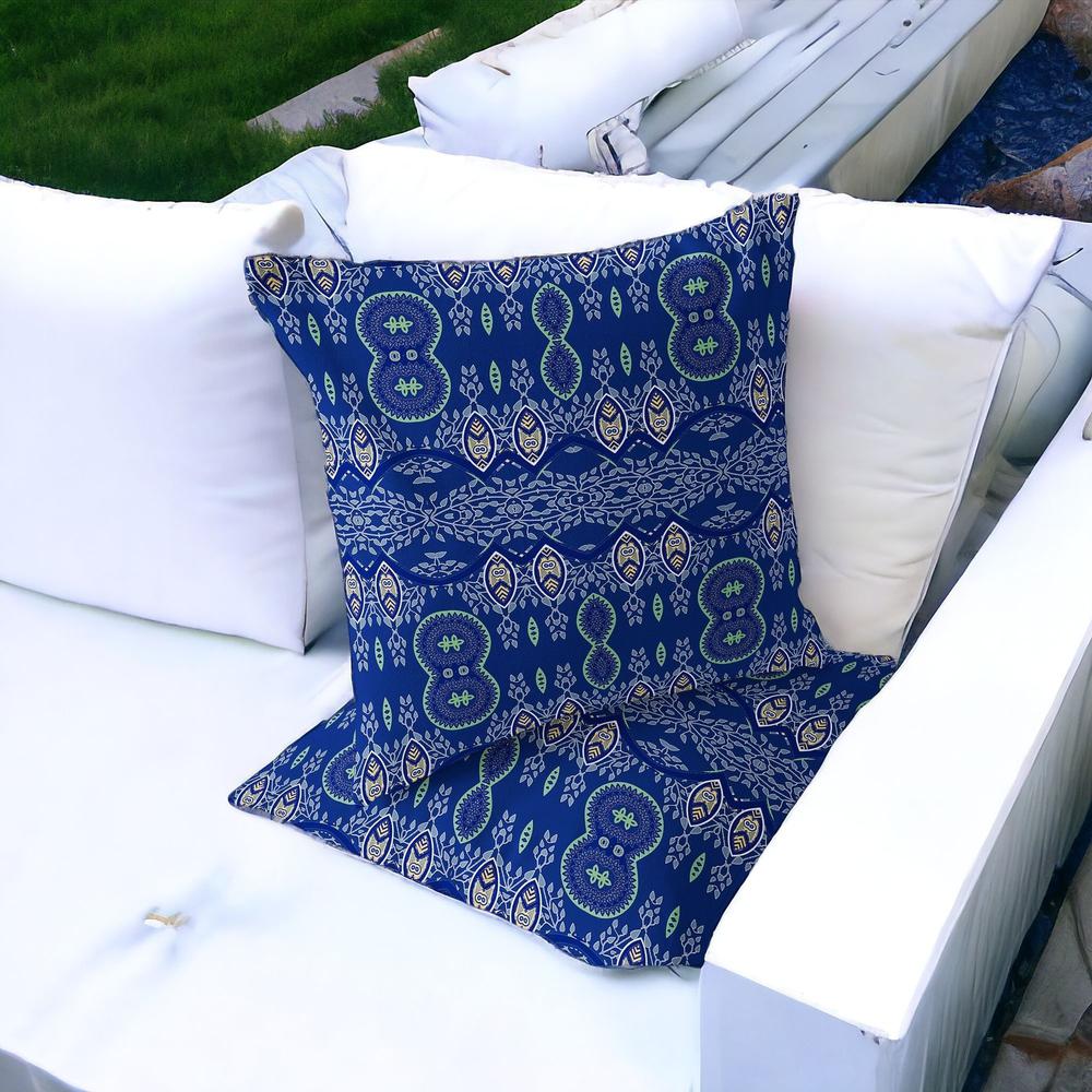 Set of Two 16" X 16" Navy Blue Blown Seam Abstract Indoor Outdoor Throw Pillow. Picture 5