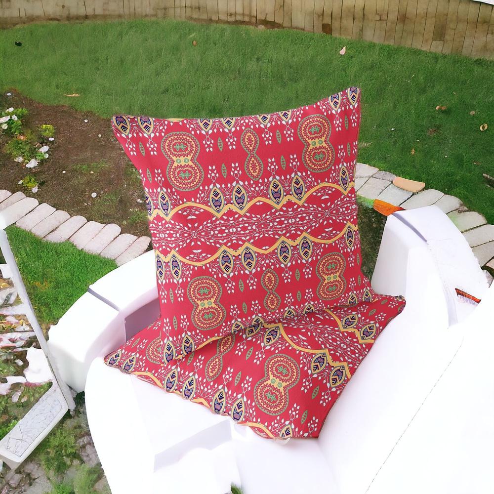 Set of Two 16" X 16" Red Blown Seam Abstract Indoor Outdoor Throw Pillow. Picture 2