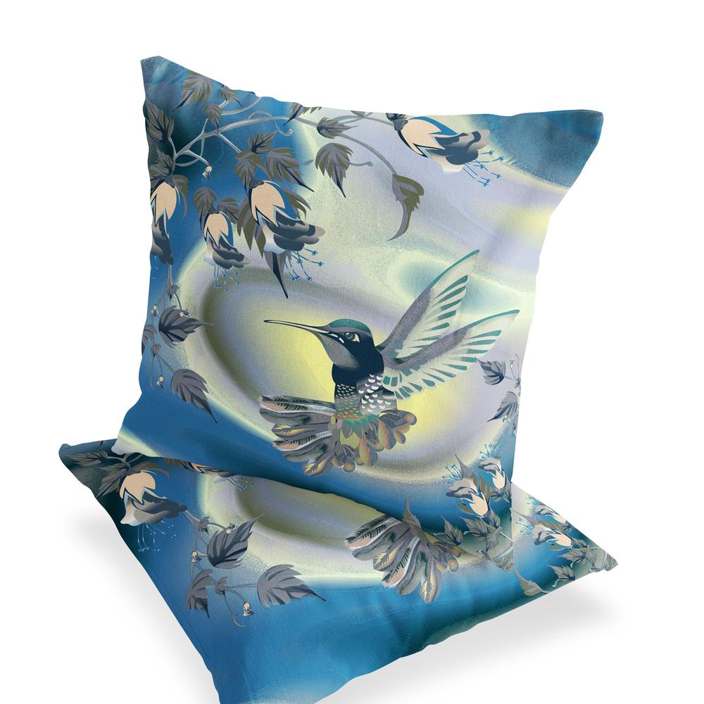 Set of Two 16" X 16" Blue Bird Blown Seam Indoor Outdoor Throw Pillow. Picture 3