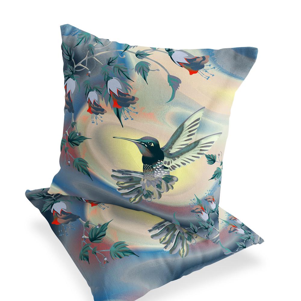 Set of Two 16" X 16" Yellow Bird Blown Seam Indoor Outdoor Throw Pillow. Picture 4
