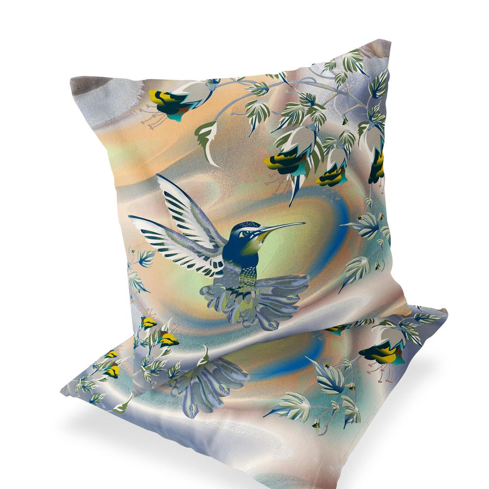 Set of Two 16" X 16" Yellow Bird Blown Seam Indoor Outdoor Throw Pillow. Picture 1
