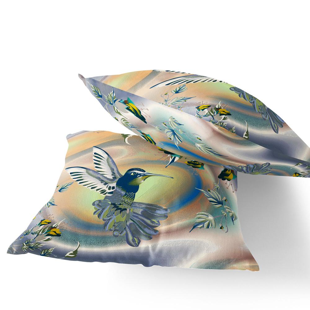 Set of Two 16" X 16" Yellow Bird Blown Seam Indoor Outdoor Throw Pillow. Picture 3