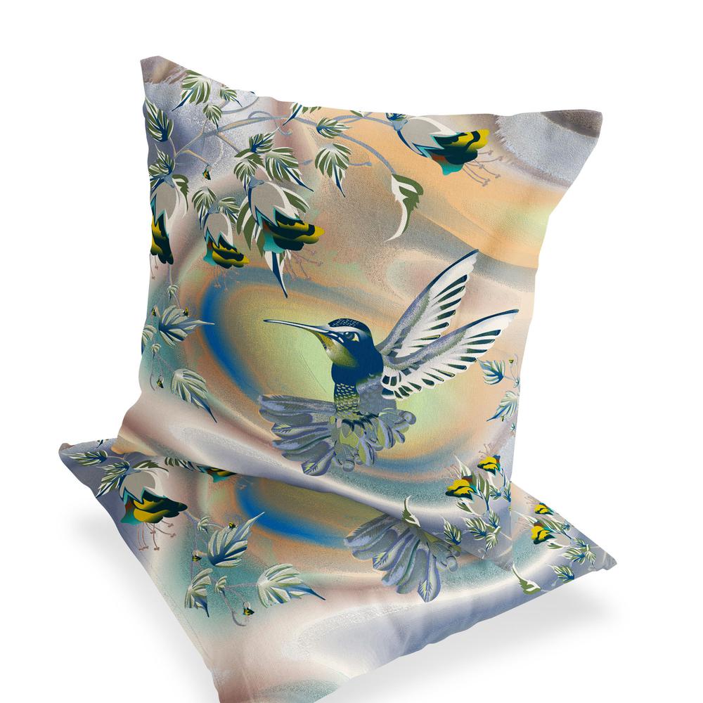 Set of Two 16" X 16" Yellow Bird Blown Seam Indoor Outdoor Throw Pillow. Picture 4