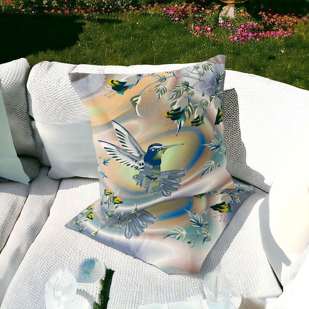 Set of Two 16" X 16" Yellow Bird Blown Seam Indoor Outdoor Throw Pillow. Picture 2