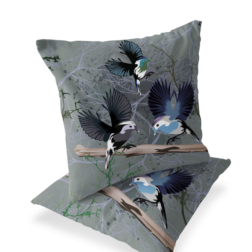 Set of Two 16" X 16" Off White Bird Blown Seam Indoor Outdoor Throw Pillow. Picture 1