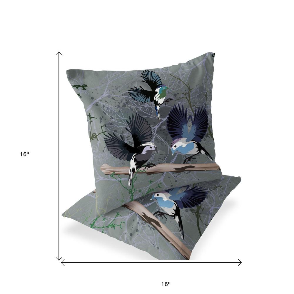 Set of Two 16" X 16" Off White Bird Blown Seam Indoor Outdoor Throw Pillow. Picture 4