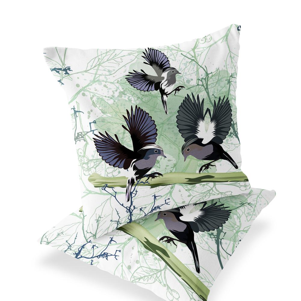 Set of Two 16" X 16" Off White Bird Blown Seam Indoor Outdoor Throw Pillow. Picture 1