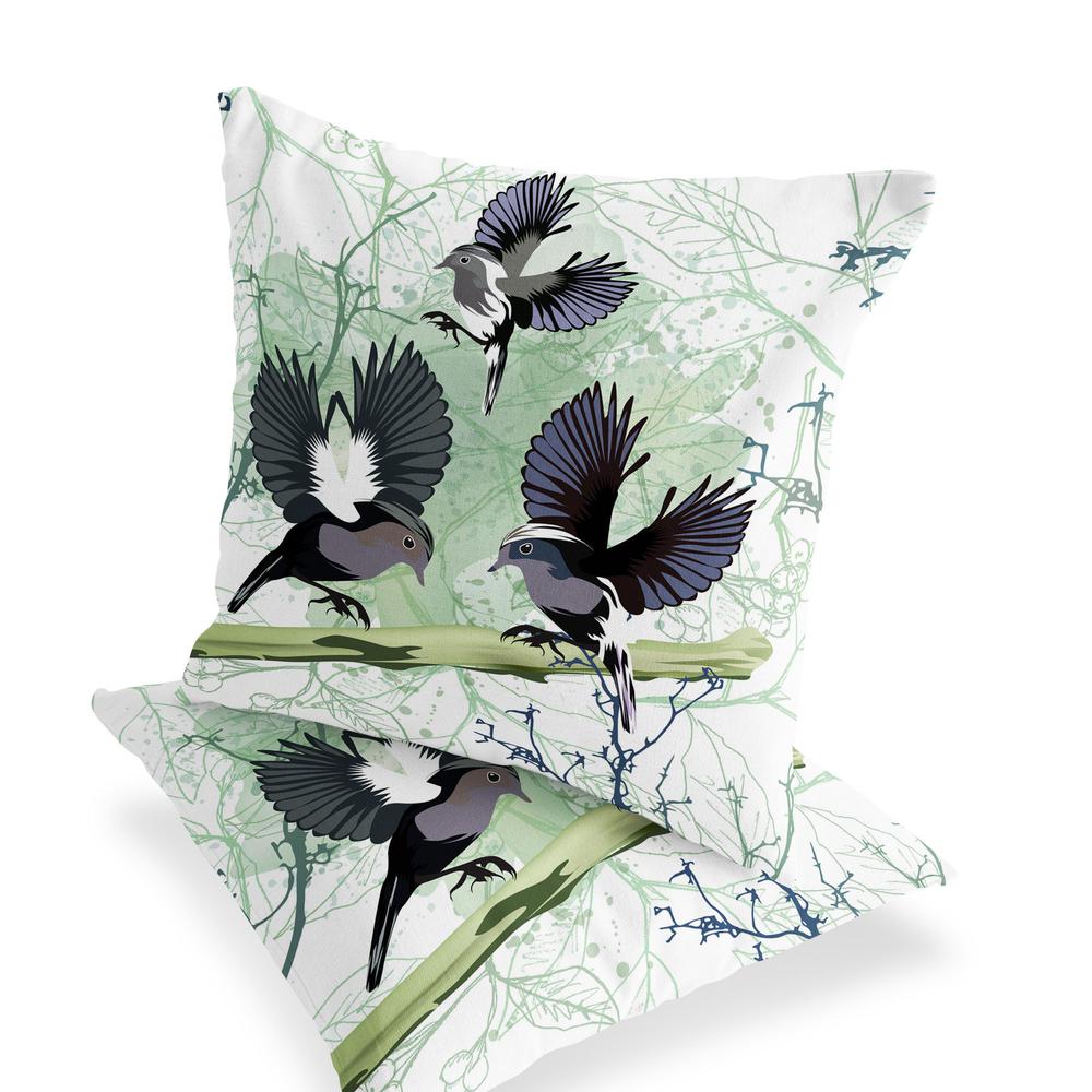 Set of Two 16" X 16" Off White Bird Blown Seam Indoor Outdoor Throw Pillow. Picture 3