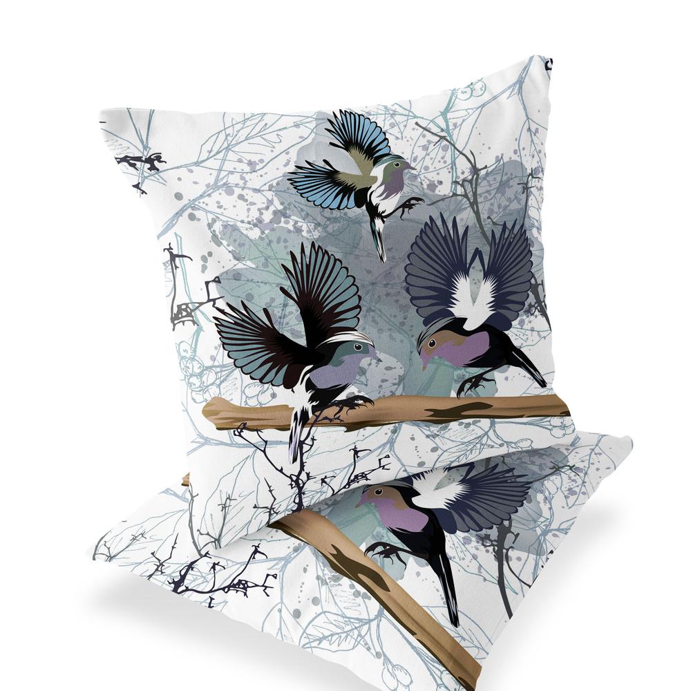 Set of Two 16" X 16" White Bird Blown Seam Indoor Outdoor Throw Pillow. Picture 4