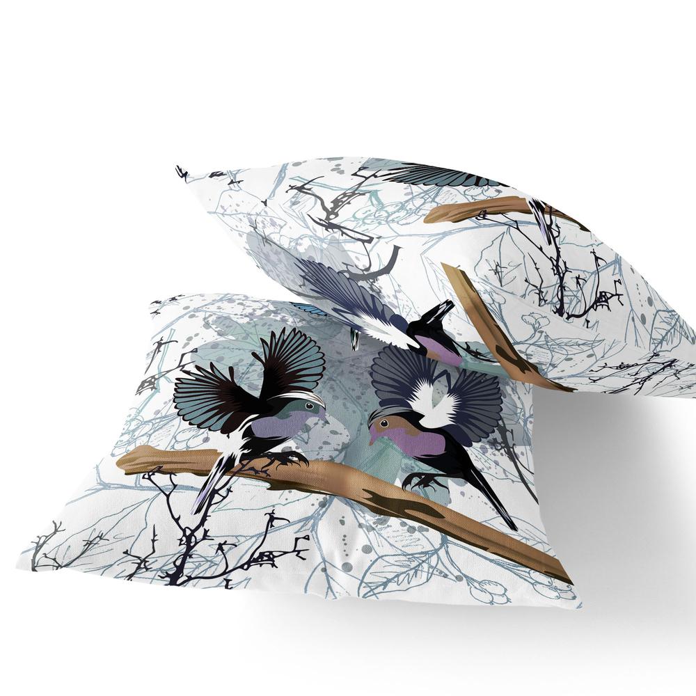 Set of Two 16" X 16" White Bird Blown Seam Indoor Outdoor Throw Pillow. Picture 3