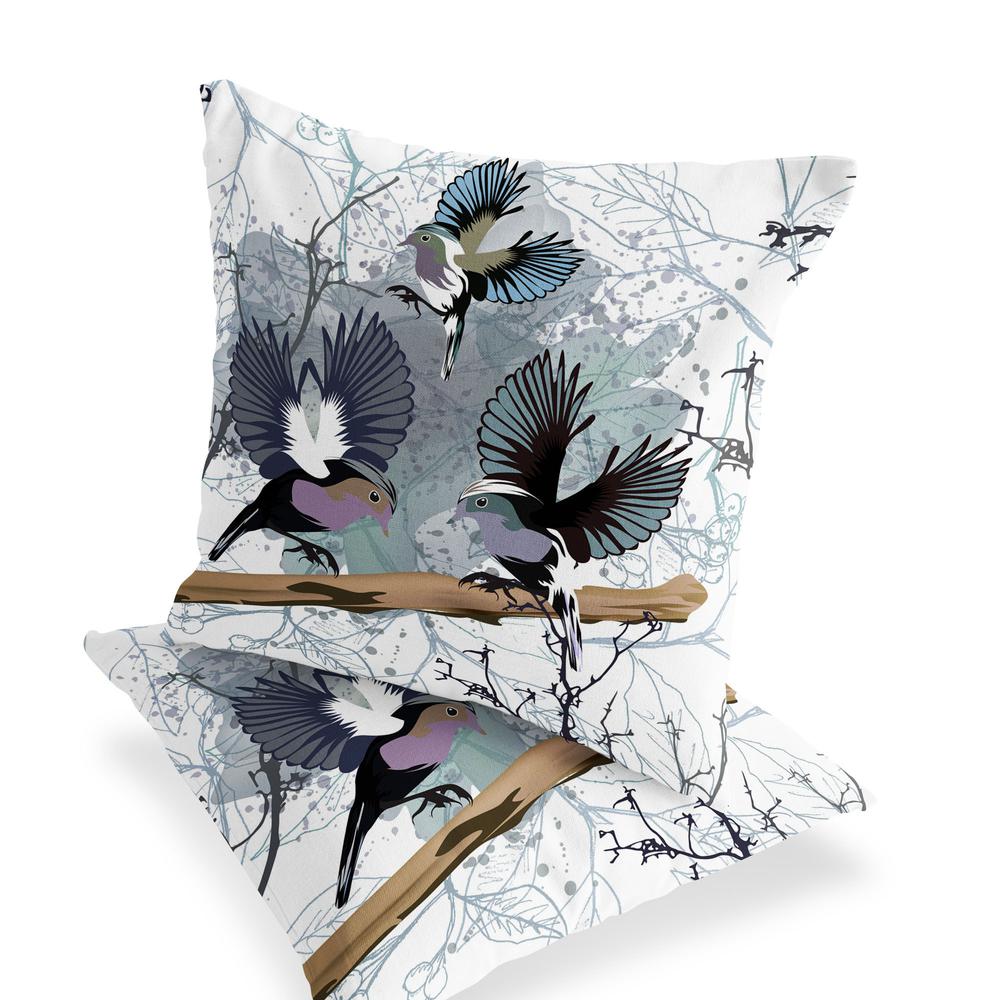 Set of Two 16" X 16" White Bird Blown Seam Indoor Outdoor Throw Pillow. Picture 1