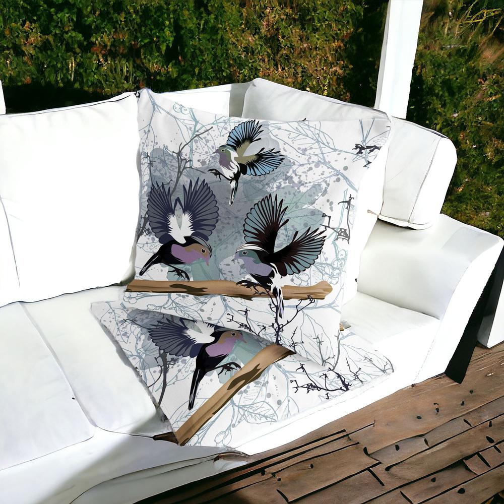 Set of Two 16" X 16" White Bird Blown Seam Indoor Outdoor Throw Pillow. Picture 2