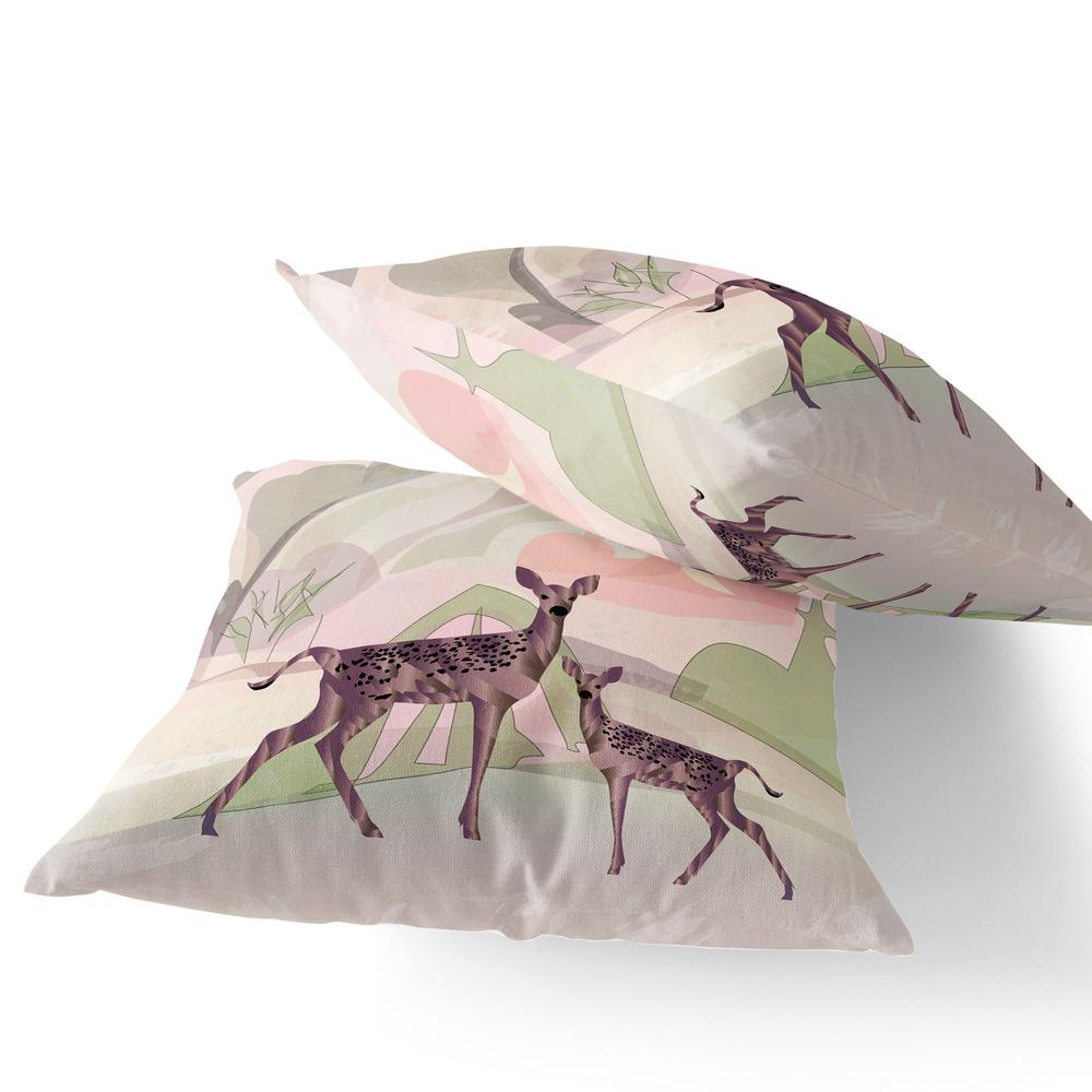 Set of Two 16" X 16" Black and Pink Deer Abstract Indoor Outdoor Throw Pillow. Picture 2