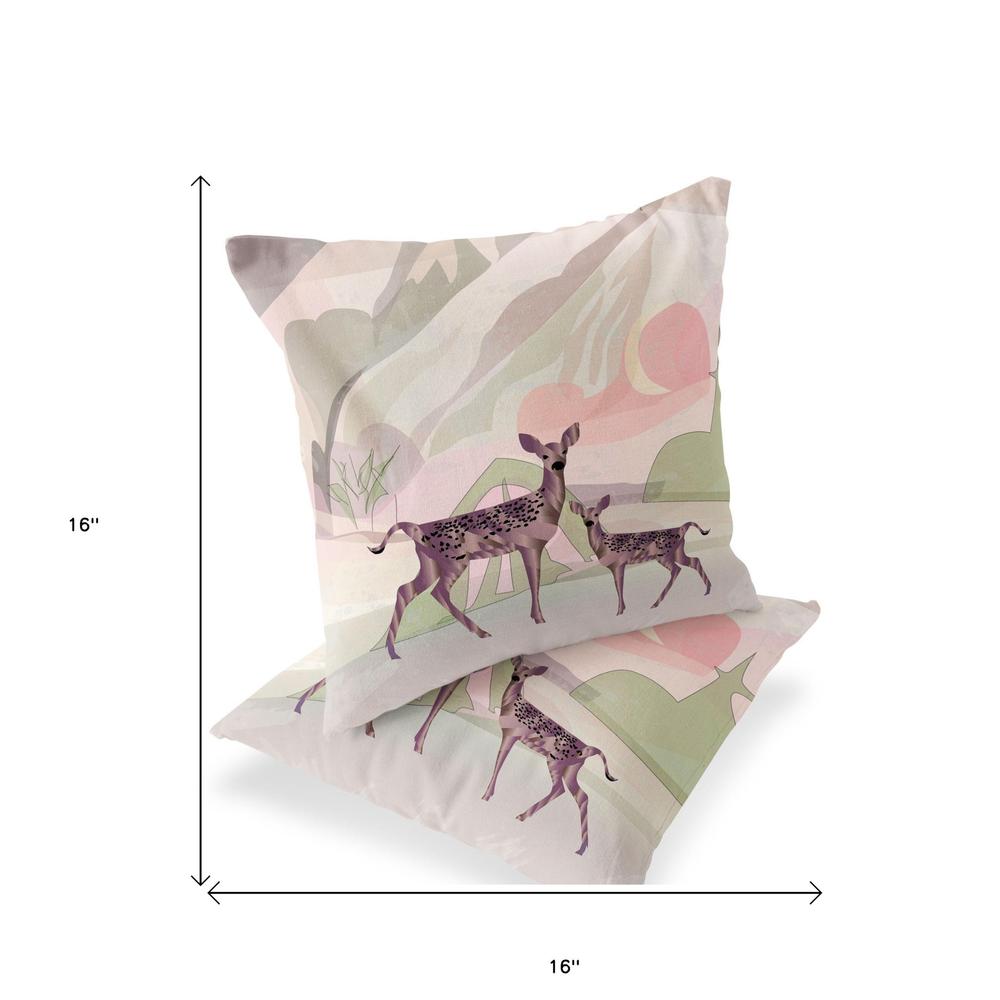 Set of Two 16" X 16" Black and Pink Deer Abstract Indoor Outdoor Throw Pillow. Picture 4