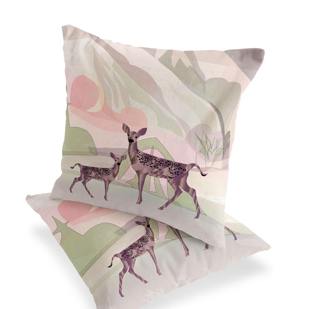 Set of Two 16" X 16" Black and Pink Deer Abstract Indoor Outdoor Throw Pillow. Picture 3