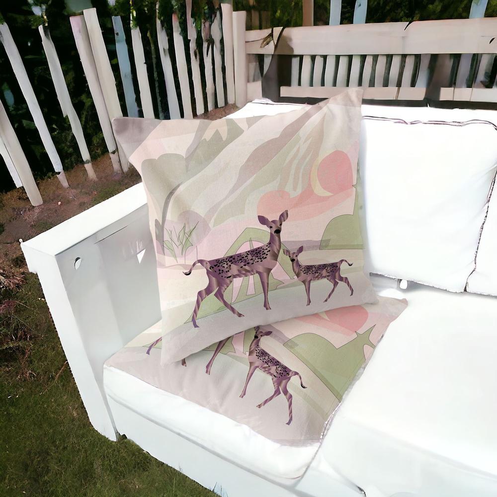 Set of Two 16" X 16" Black and Pink Deer Abstract Indoor Outdoor Throw Pillow. Picture 5