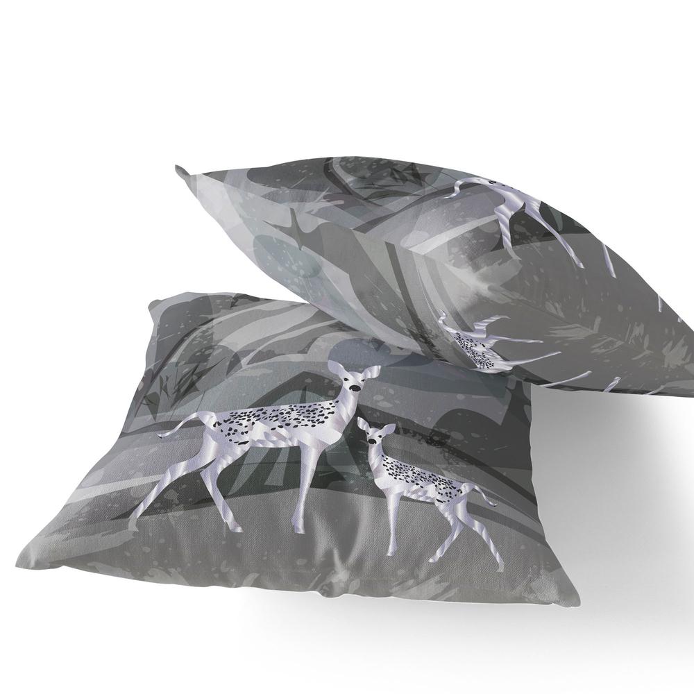 Set of Two 16" X 16" Black and Silver Deer Abstract Indoor Outdoor Throw Pillow. Picture 2