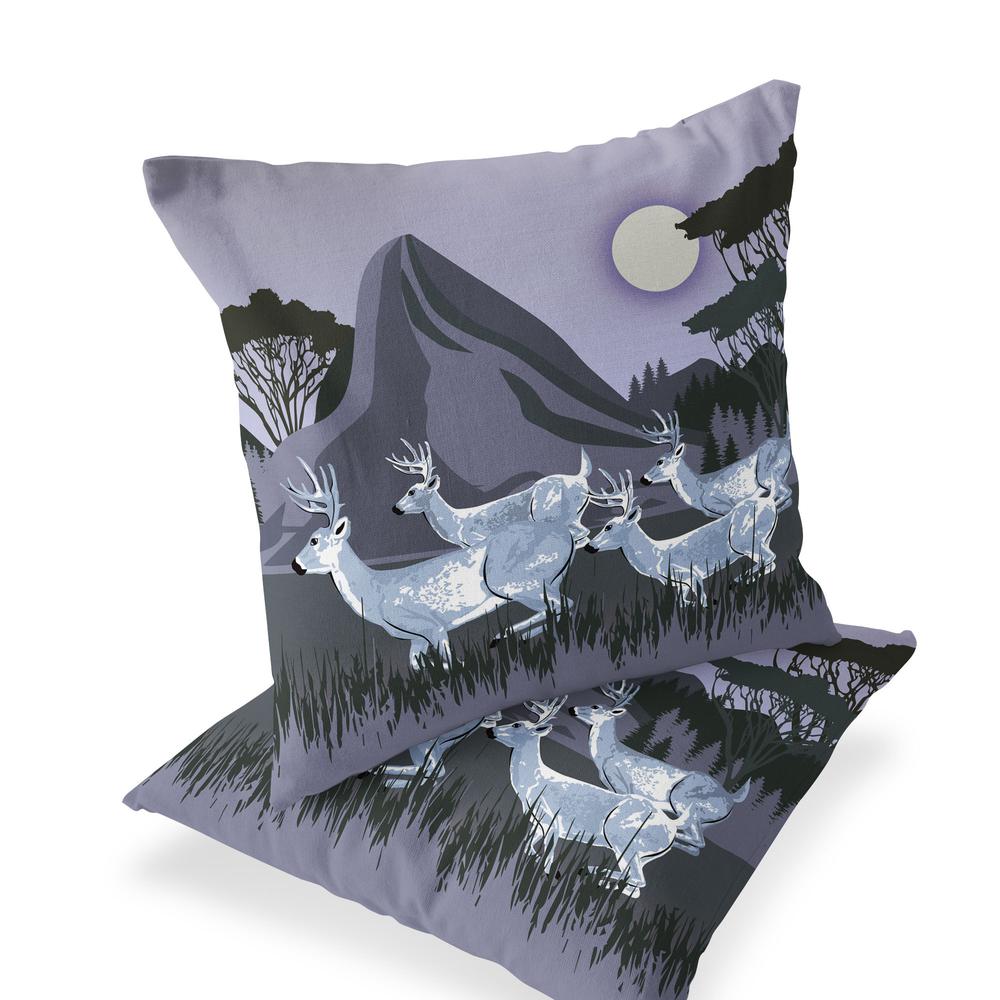 Set of Two 16" X 16" Purple and White Reindeer Indoor Outdoor Throw Pillow. Picture 1
