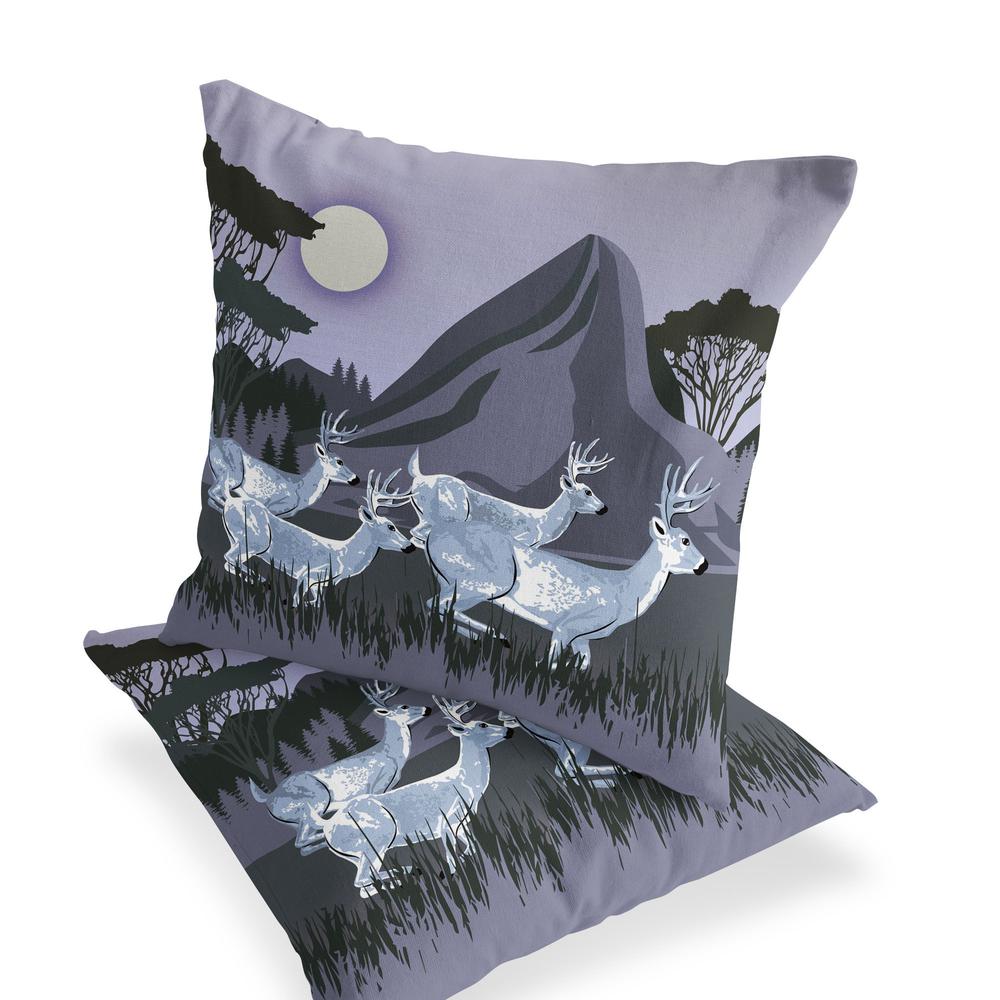 Set of Two 16" X 16" Purple and White Reindeer Indoor Outdoor Throw Pillow. Picture 4