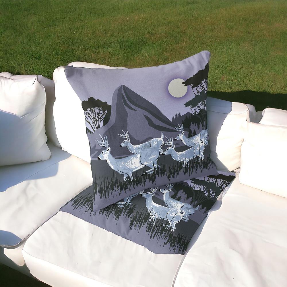 Set of Two 16" X 16" Purple and White Reindeer Indoor Outdoor Throw Pillow. Picture 2
