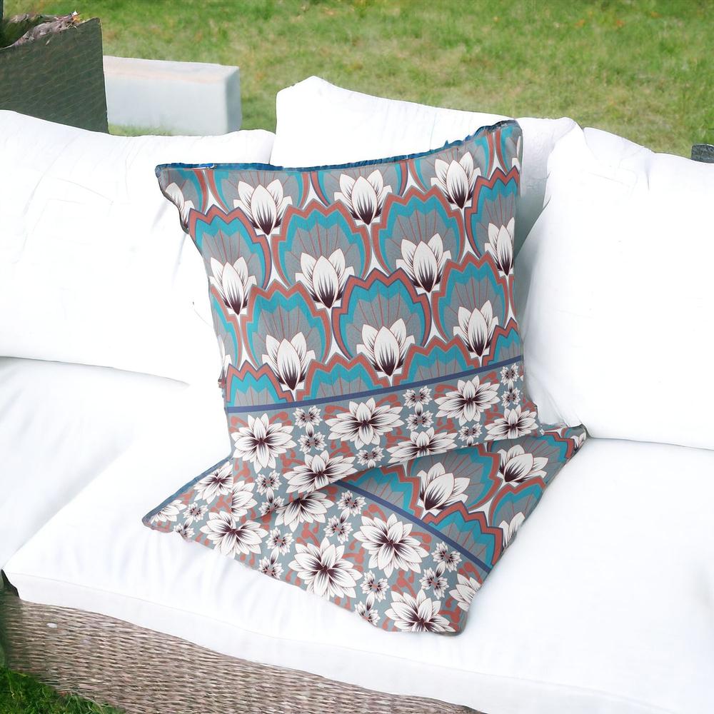 Set of Two 16" X 16" Gray and Orange Botanical Indoor Outdoor Throw Pillow. Picture 2
