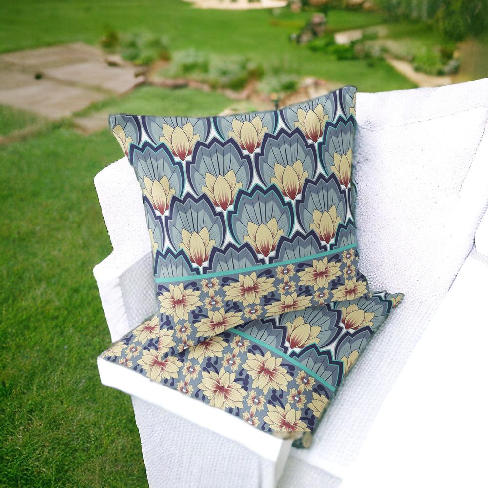 Set of Two 16" X 16" Gray and Yellow Botanical Indoor Outdoor Throw Pillow. Picture 2