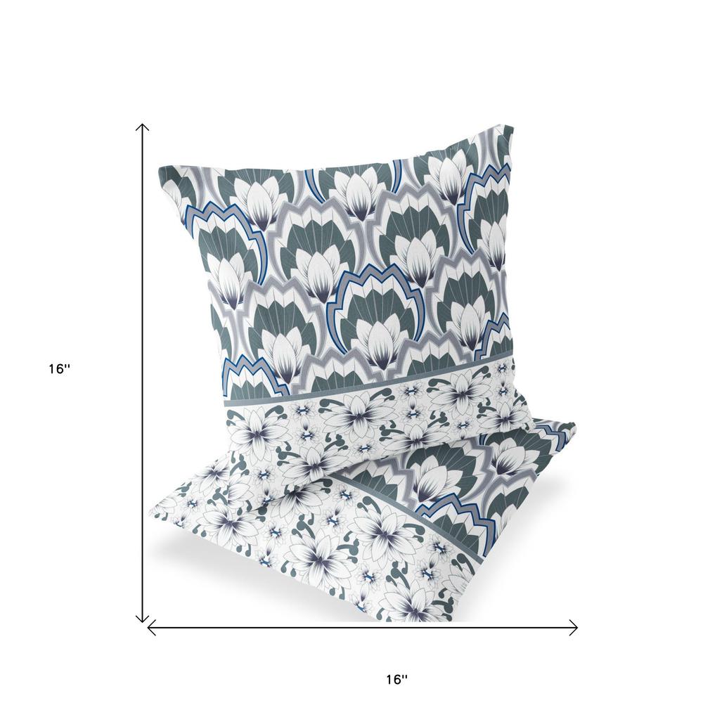 Set of Two 16" X 16" Gray and White Botanical Indoor Outdoor Throw Pillow. Picture 5
