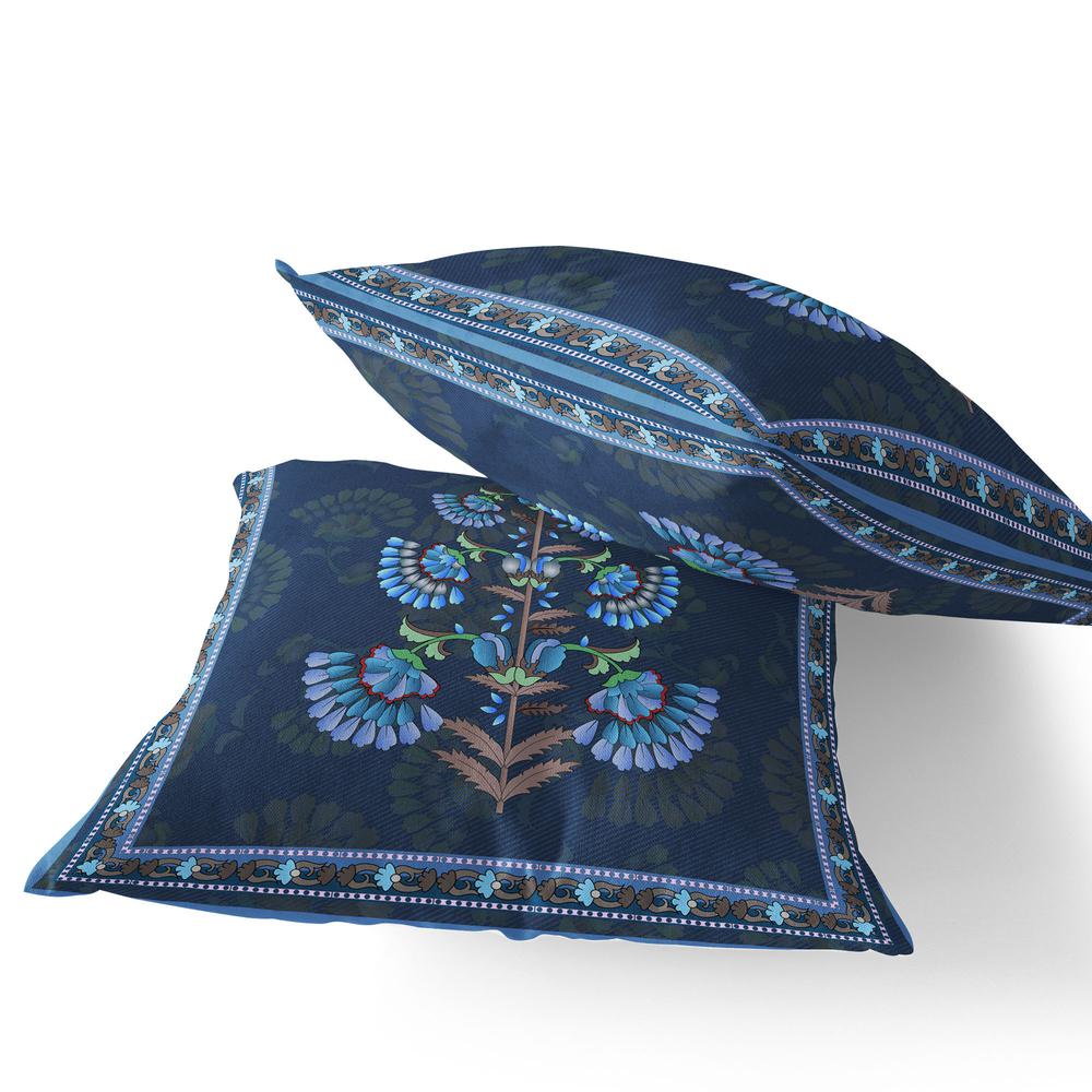 Set of Two 16" X 16" Blue and Brown Botanical Indoor Outdoor Throw Pillow. Picture 2