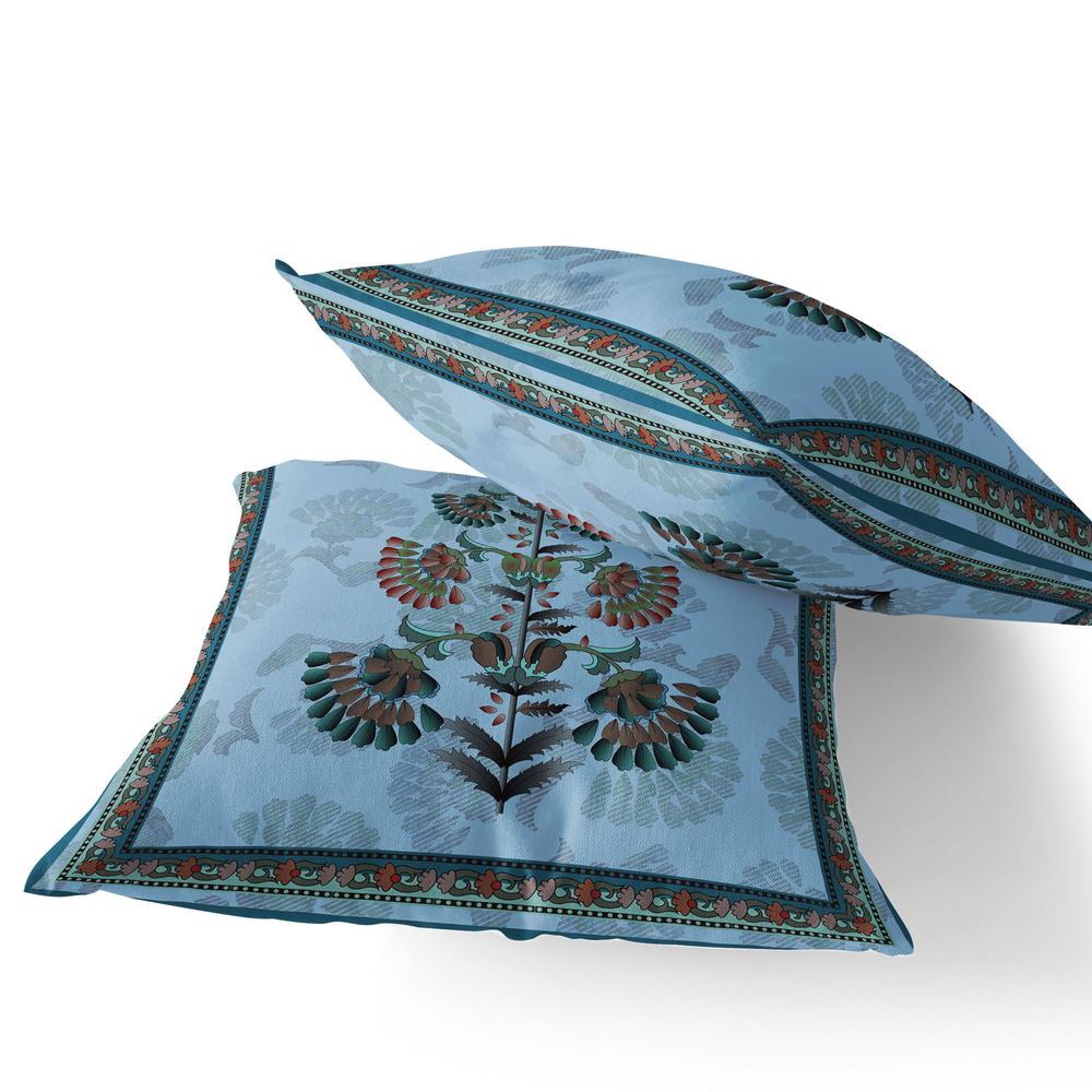 Set of Two 16" X 16" Blue and Green Botanical Indoor Outdoor Throw Pillow. Picture 3