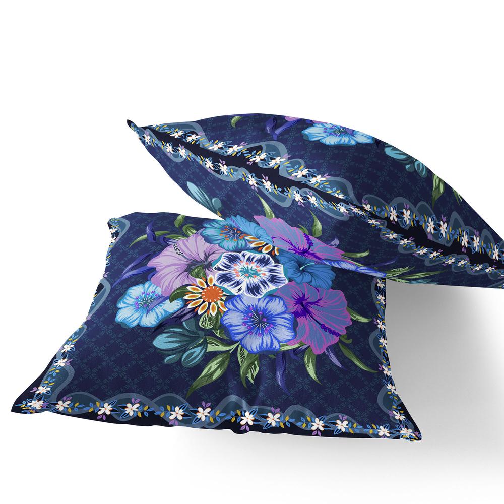 Set of Two 16" X 16" Blue and Yellow Botanical Indoor Outdoor Throw Pillow. Picture 2