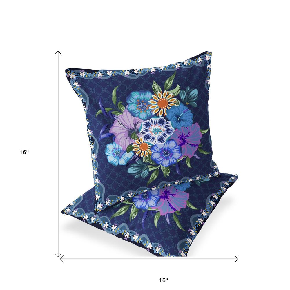 Set of Two 16" X 16" Blue and Yellow Botanical Indoor Outdoor Throw Pillow. Picture 5