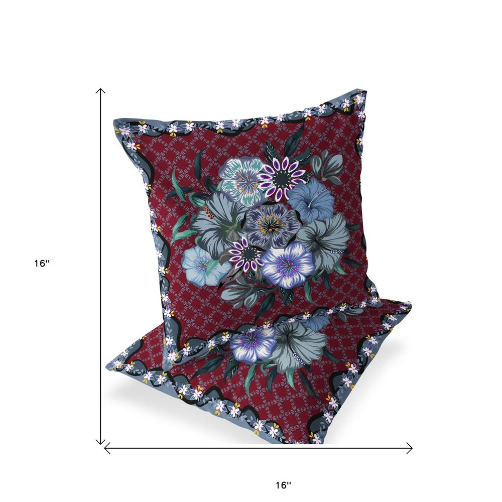 Set of Two 16" X 16" Gray and Red Botanical Indoor Outdoor Throw Pillow. Picture 5