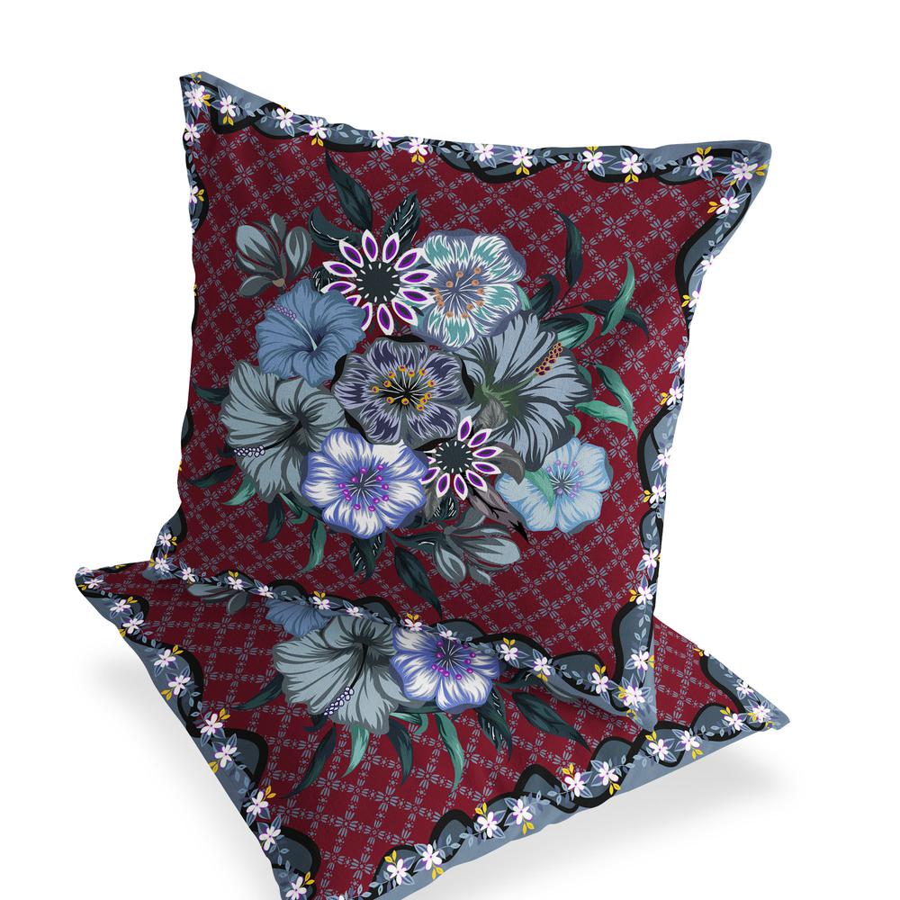 Set of Two 16" X 16" Gray and Red Botanical Indoor Outdoor Throw Pillow. Picture 3