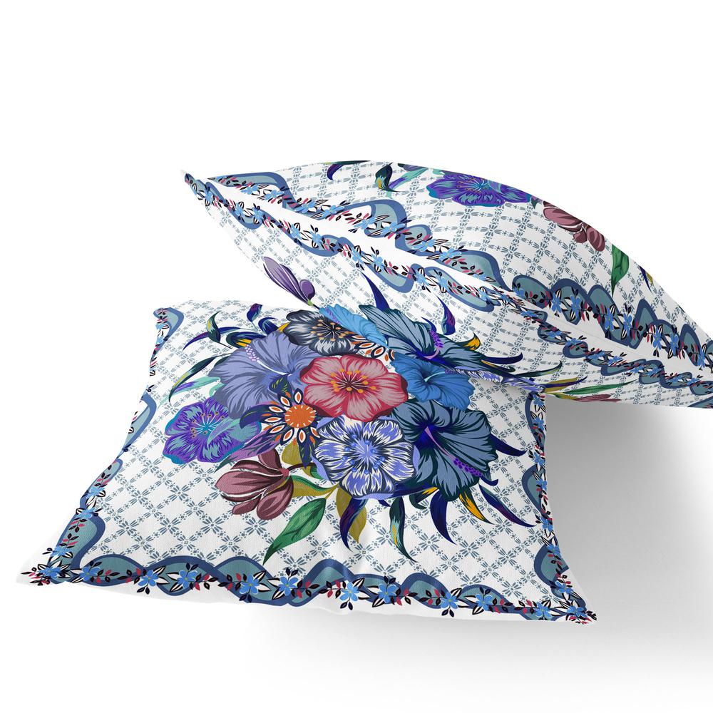 Set of Two 16" X 16" Blue and White Botanical Indoor Outdoor Throw Pillow. Picture 3