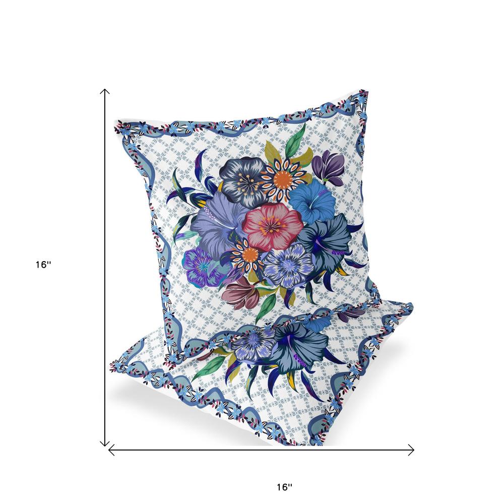 Set of Two 16" X 16" Blue and White Botanical Indoor Outdoor Throw Pillow. Picture 5